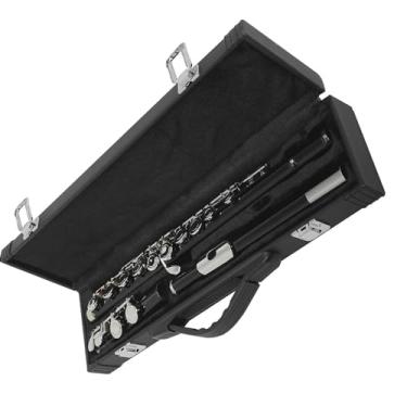 Imagem de Flauta preta com corpo de cobre branco niquelado, 16 furos fechados, instrumento de sopro de madeira em C