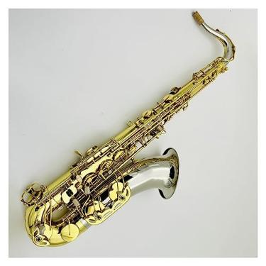 Imagem de Saxofone tenor Bb Tune latão dourado laca instrumento musical profissional com acessórios de capa de lona