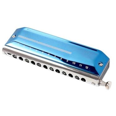 Imagem de Gaita profissional de 12 furos cromática em C Key padrão qualidade de som durável corpo de resina