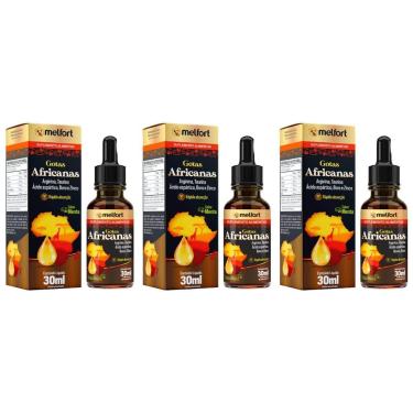 Imagem de Kit 3x Gotas Africanas Com Arginina Taurina Boro Zinco Em Gotas Rápida Absorção 30ml Melfort-Unissex
