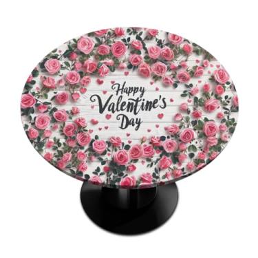 Imagem de hongjinglin Toalha de mesa redonda com borda elástica para dia dos namorados toalha de mesa redonda limpa para ambientes internos e externos, pátio, jantar, cozinha, festival, decoração para mesas de