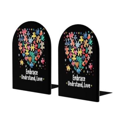 Imagem de Suporte de livros de madeira grandes com design de autismo para livros decorativos antiderrapantes e resistentes terminais de livros para escritório, escritório, biblioteca, escola, estudo, decoração