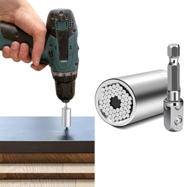 Imagem de Conjunto de chaves autoajustáveis com soquete universal, super soquete com adaptador de furadeira elétrica para catraca, trabalho mecânico