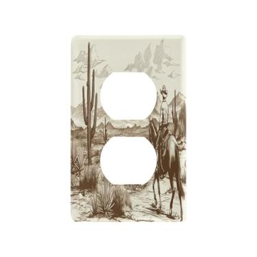 Imagem de Blueangle Placa de parede West Cow Boy Duplex Outlets, tamanho padrão, placas de cobertura de tomada elétrica de 1 gangue para decoração de quarto de escritório em casa, 4,53 x 2,76 polegadas (736)