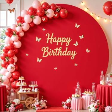 Imagem de Capa de fundo redonda vermelha com arco circular de 1,8 m, capa de fundo para chá de bebê, festa de aniversário, balão de casamento, foto de fundo, círculo vermelho, tecido elastano