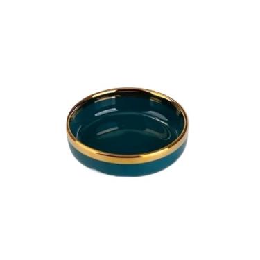 Imagem de prato de lanche Pratos pequenos de cerâmica redonda mármore para molho soja, tempero hotel, prato para lanche tigela de sopa(Blue)