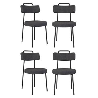 Imagem de Kit 04 Cadeiras Sala De Jantar Kobe Estofada Com Encosto Linho Grafite - Abmaza