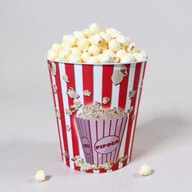Imagem de Genérico Balde de Pipoca Cinema, Plástico Livre de BPA, 7 Litros, Vermelho e Branco com Listras, 30 cm x 26 cm, para Servir Pipoca