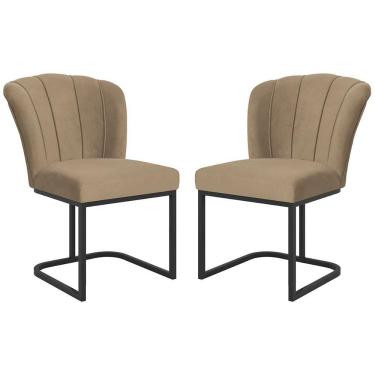 Imagem de Kit 2 Cadeiras Poltrona Flor Pés Metal Preto Mesa Quarto Cozinha Capuccino