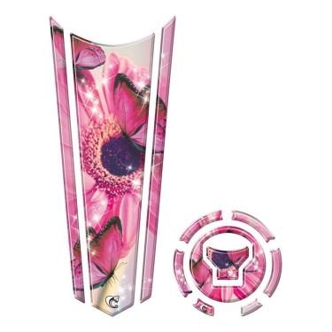 Imagem de Adesivo Faixa Gravata Tanque E Bocal Moto Resinado Borboleta Rosa1