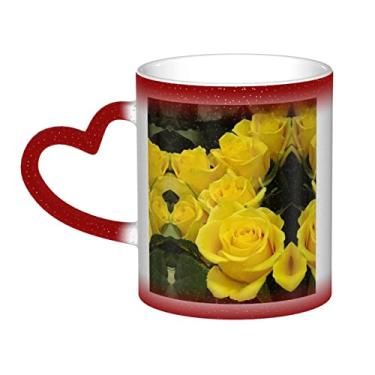 Imagem de Yellow Roses Divertida Xícara de Café Mágica, Sensível ao Calor, Mudança de Cor, Copo de Cerâmica 12 Oz, Para Café/Chá/Leite/Cacau, Para Adolescente/Aniversário/Festival/Presentes