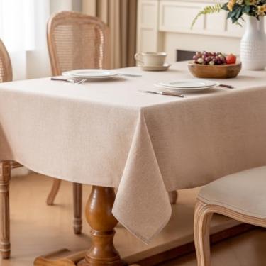 Imagem de Yaspetala Toalha de mesa retangular bege, 140 x 259 cm, poliéster resistente, repelente de água leve, sem rugas, capa de mesa de jantar de fazenda, para cozinha, jantar, festas, casamentos, banquetes