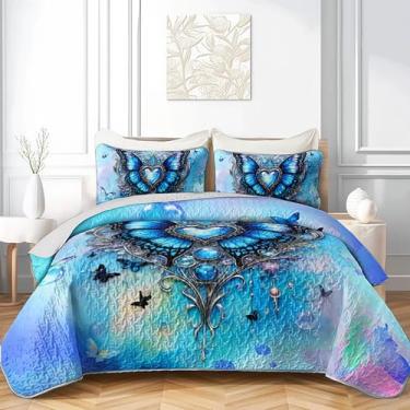 Imagem de QOOMO Conjunto de colcha infantil com estampa de bolhas sonhadoras, tamanho solteiro, decoração de quarto azul, macio e leve para todas as estações, 1 conjunto de colcha e 2 fronhas