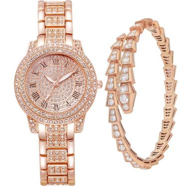 Imagem de Kchss Relógio de pulso feminino interior completo diamante brilhante strass gelo cristal de quartzo aço inoxidável feminino, Multicor