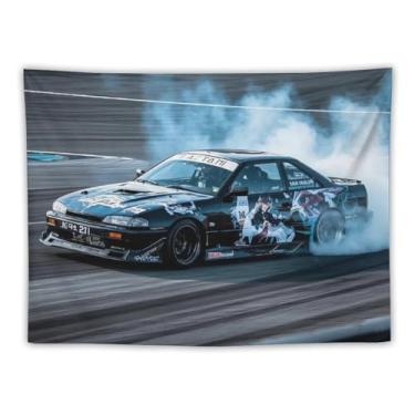 Imagem de HouLaiZhe Tapeçaria de carro Drift Car 240sx Jdm carro esportes pendurar na parede quarto decoração de casa tapeçarias estética piquenique decoração de parede arte de parede para dormitório sala de