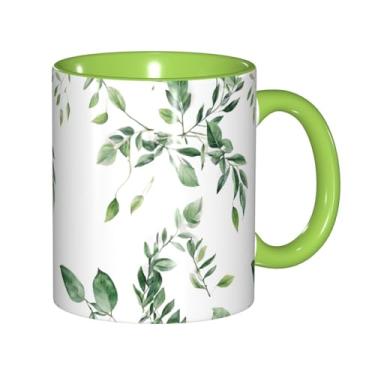 Imagem de Zeraoke Canecas de café criativas com estampa de folhas de eucalipto, personalizadas, presente para família, tamanho de 325 ml, unissex