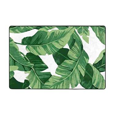 Imagem de Zeraoke Lindos tapetes verdes com folhas de palmeira para sala de estar de 1,1 x 1,8 m, tapete macio e moderno, tapetes felpudos antiderrapantes para decoração de casa, tapete lavável para quarto,