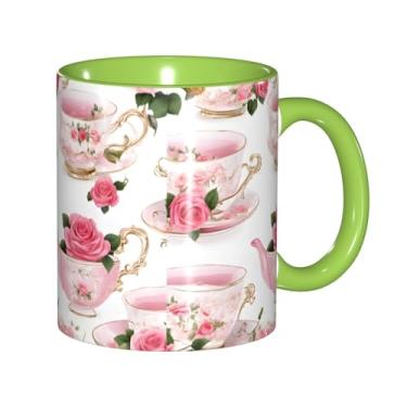 Imagem de Zeraoke Chávenas de chá com rosas românticas estampadas gastas canecas de café criativas, personalizadas, presente para família, tamanho de 325 ml, unissex
