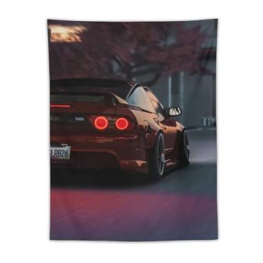 Imagem de HouLaiZhe Tapeçaria de carro vermelho modificado Jdm carro 180sx esporte pendurar na parede quarto decoração de casa tapeçarias estética piquenique decoração de parede arte de parede para dormitório