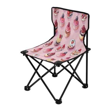 Imagem de Wassud Cadeira de acampamento, leve, portátil, com estampa de bolo fofo, cadeira dobrável ao ar livre, tecido Oxford, cadeira de praia para jardim, praia, pesca