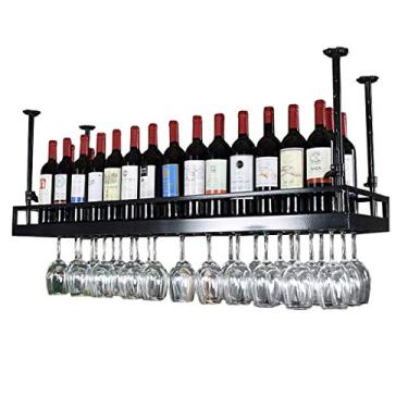 Imagem de APUM Rack de vinho preto - Prateleira de decoração de teto de ferro estilo Morden para bar, restaurantes, cozinha ou adega