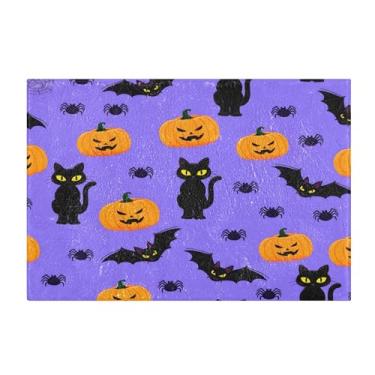 Imagem de Burbuja Tapete de banho Cats Bats Pumpkins, tapete de banheiro absorvente extra macio com suporte antiderrapante para banheiro, banheira, chuveiro, 40,6 x 61 cm
