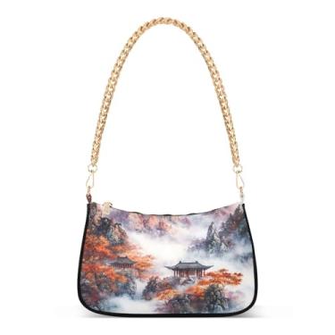 Imagem de CEBUGI Bolsas transversais femininas bolsa de ombro bolsa de mão paisagem chinesa elegante bolsa clutch com alça de corrente
