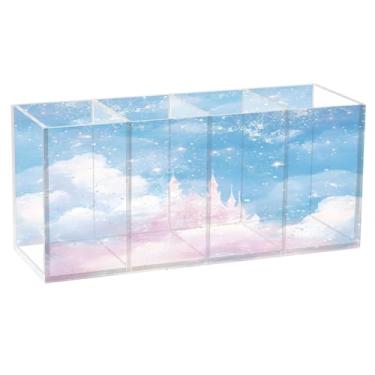 Imagem de CEBUGI Porta-lápis de acrílico transparente com 4 compartimentos, organizador de pincéis de maquiagem em nuvem, para armazenamento em mesa de escritório em casa
