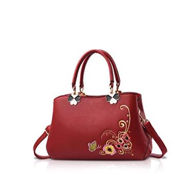 Imagem de NICOLE&DORIS Bolsa de ombro feminina retrô com alça superior, Vinho flor vermelha, Large