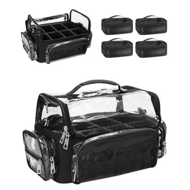 Imagem de NAONAYA Estojo de pincel de maquiagem com 4 mini bolsas, bolsa extragrande para pincéis de maquiagem GG estojo de viagem profissional indispensável com compartimentos para pincéis de pé, bolsa