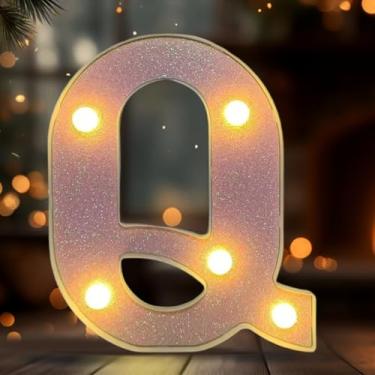Imagem de Letreiro LED letra Q iluminado, letra alfabeto iluminado para decoração de casa, decorações de festa de casamento de aniversário - Q rosa