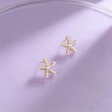 Imagem de Brincos femininos em forma de estrela do mar com design de diamante falso brilhante, fofos e exclusivos, adequados para o dia a dia e qualquer ocasião.