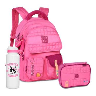 Imagem de Kit Mochila Costas Acolchoada Rebecca Bonbon Estojo Box, RB26239 Rosa