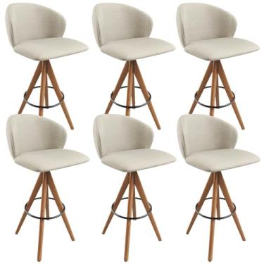 Imagem de Kit 06 Banquetas Alta Giratória Bar Cozinha Sala de Jantar Bar Mia L02 Linho Champagne - Lyam Decor