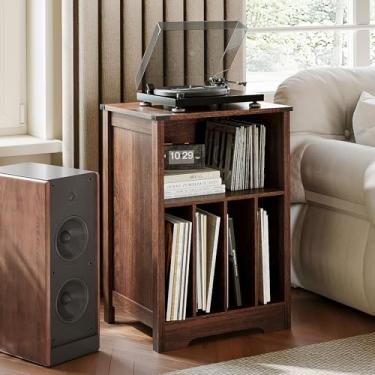 Imagem de ChooChoo Suporte para toca-discos, armário de armazenamento de discos de vinil, suporte para toca-discos com capacidade para até 160 álbuns, prateleira de exibição de mesa para sala de estar, quarto