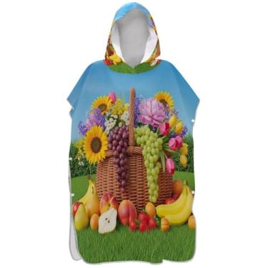Imagem de Joisal Poncho de surfe de flor de cesta de frutas para adulto trocador plus size masculino poncho com capuz toalha de natação bonito