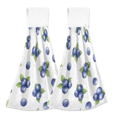 Imagem de Toalhas de mão personalizadas de mirtilos brancos para pendurar no outono, toalhas de mão para forno, conjunto de 2 toalhas de cozinha absorventes de outono, fofas, 46 x 35 cm
