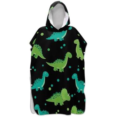 Imagem de Joisal Poncho de surfe preto de dinossauro fofo de desenho animado para trocador adulto plus size masculino feminino poncho com capuz toalha de banho com capuz de praia