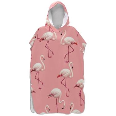 Imagem de Joisal Roupão para adultos poncho de surfe com capuz toalha de praia estampado plus size flamingos fofos ponchos de praia rosa para homens