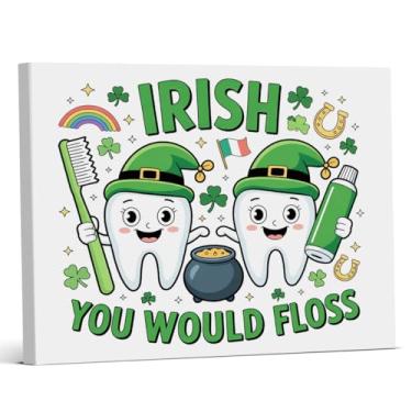 Imagem de Dentist St. Patrick's Day Wall Art Print Teeth Irish You Would Floss Canvas Picture Painting Irish Green Dentistry Wall Decor for Dental Clinic Bathroom 20x25 cm emoldurado