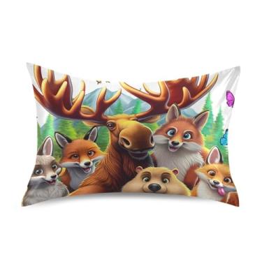 Imagem de Funny Animals Fox Bear Standard King Queen Fronha de Cetim Fronha Engraçada Refrigerante Macia para Cama King Size 101,6 cm x 50,8 cm