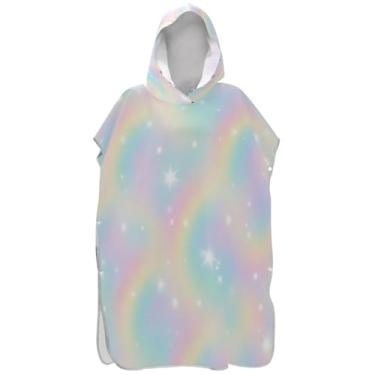 Imagem de Joisal Poncho de surfe para trocador adulto toalha de banho com capuz bonito plus size pastel arco-íris masculino poncho com capuz