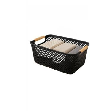 Imagem de Cesto Organizador Telado Plástico Multiuso com Alças para Cozinha Banheiro e Lavanderia(1 Cesto PRETO 36cm)