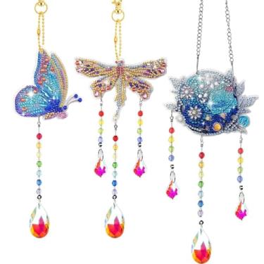 Imagem de 3 peças de kits de chaveiros de pintura de diamante borboleta ornamentos de arte de diamante, anéis de chaveiro, faça você mesmo, pedantes de arte 5D para iniciantes, aniversário, Natal, artesanato