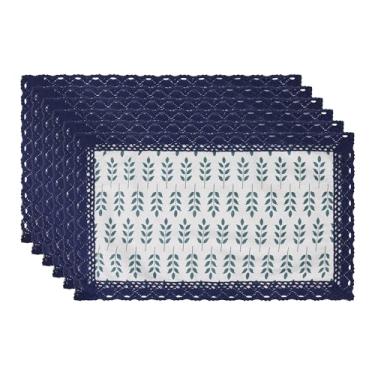 Imagem de Generic Jogo americano rústico conjunto de 6 jogos americanos para decoração de mesa de jantar tapete de mesa de cozinha lavável com acabamento em renda 50 x 30 cm azul/verde