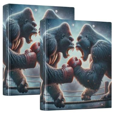 Imagem de Pacote com 2 pastas de trabalho Boxing Gorillas Fight Black com prancheta de 3 furos, pasta de prancheta resistente