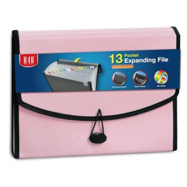 Imagem de H4D Organizador de arquivos sanfonado de 13 bolsos com bolso de malha, pasta de arquivos expansível com abas, organizador de documentos expansível para escritório em casa, escola, tamanho carta, rosa