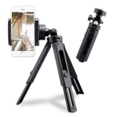 Imagem de Tripé de Mesa para Celular com Rotação 360 Graus, Suporte Horizontal e Vertical, Altura Ajustável até 26cm, Preto