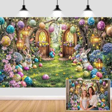 Imagem de Fundo de 3,5 x 2,2 m de floresta encantada, conto de fadas, coelho, jardim mágico, ovo de páscoa, país das maravilhas floral, fotografia para crianças, meninas, decoração de festa, bolo, mesa de fotos