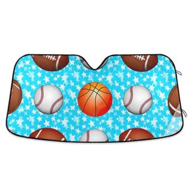Imagem de Bolas de basquete esportivas personalizadas para para-brisa de carro para-sol engraçado dobrável caminhão carro janela persianas para-brisa frontal M, 139.7 cm x 70.1 cm